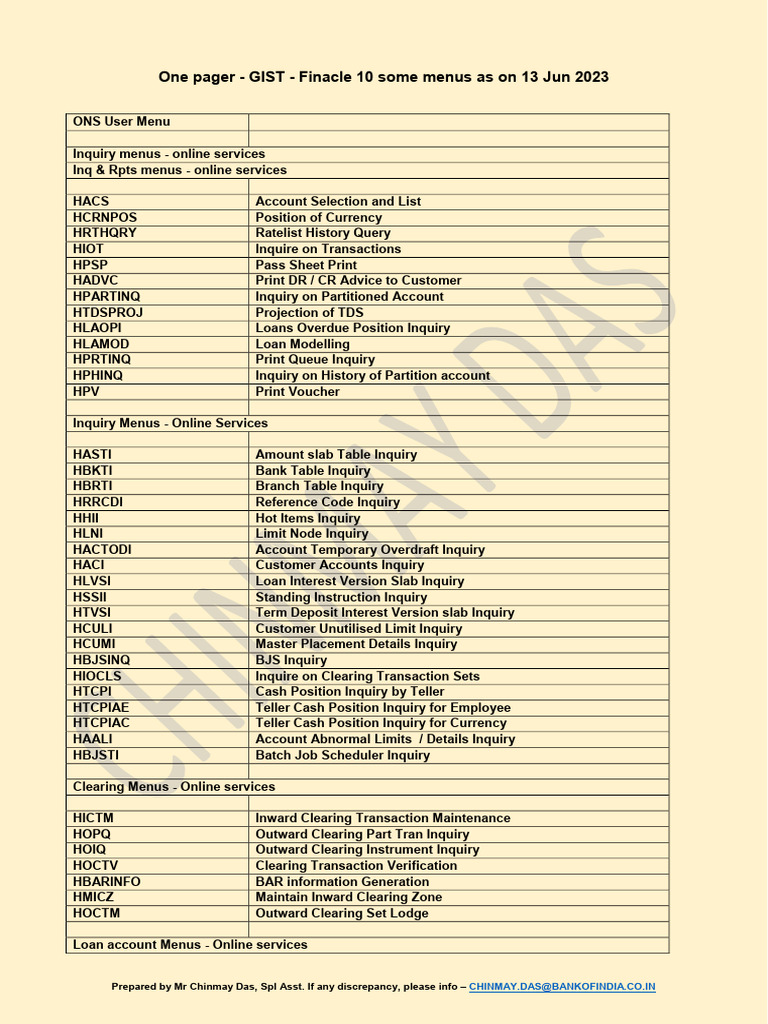 Finacle 10 Menu Overview - June 2023 | PDF | Debit Card | Cheque