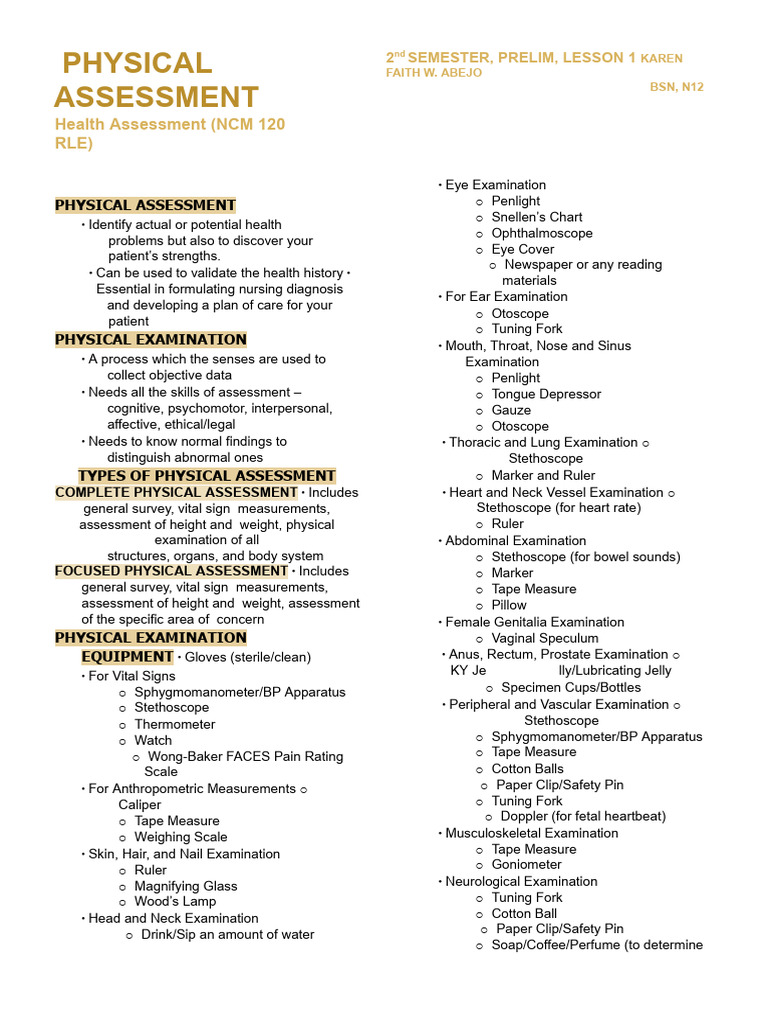 Comprehensive Physical Assessment Guide | PDF