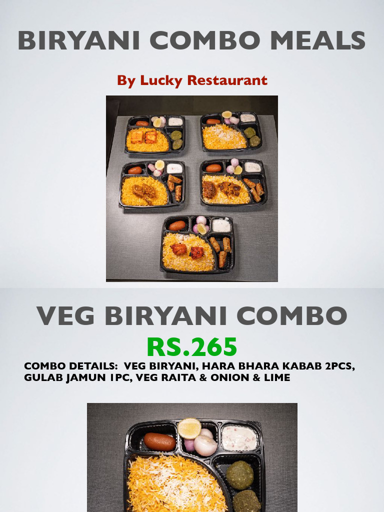 Biryani Combo Meals at Lucky Restaurant | PDF