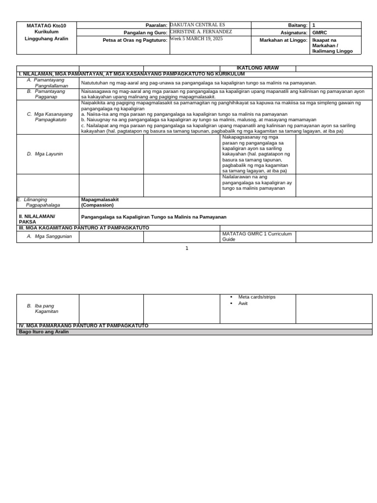 GMRC 1 - DLL - q4 - Week 5 Day 3 | PDF