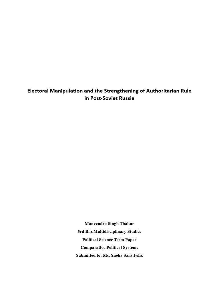 Comparative Politics Term Paper | PDF | Authoritarianism | Elections