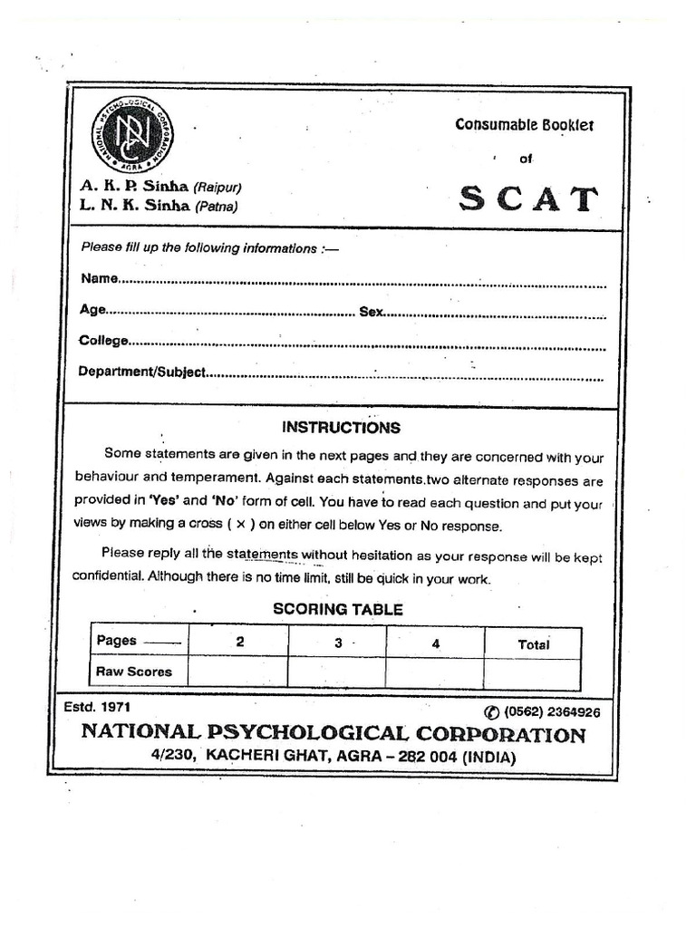 SCAT Questionnaire | PDF