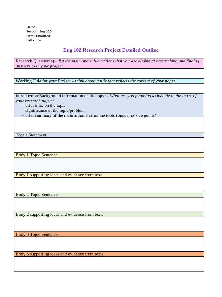 Eng 102 Research Project Outline | PDF