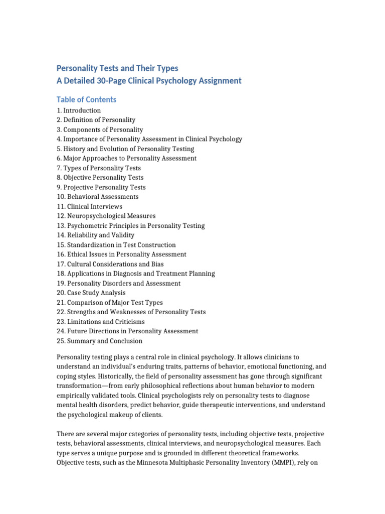 Types of Personality Tests in Psychology | PDF | Clinical Psychology ...