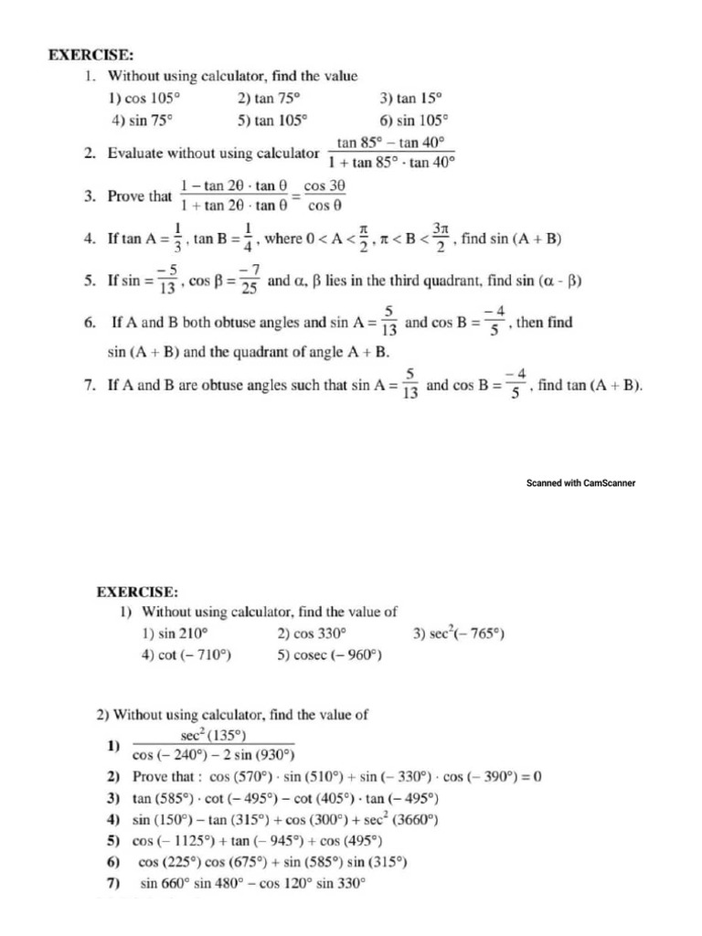 Unit 2 Trigonometry Excercise PDF | PDF