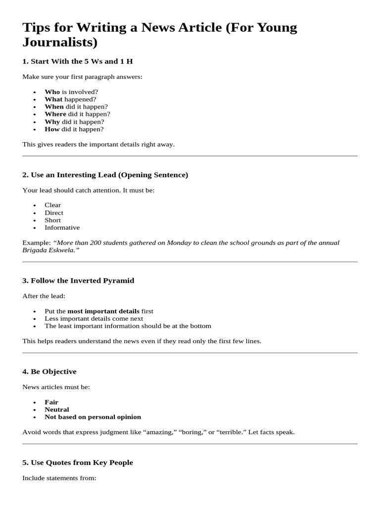 News Writing Tips for Young Journalists | PDF | Flood | News