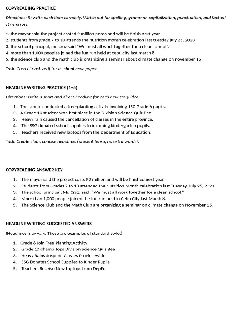 Copyreading Practice | PDF
