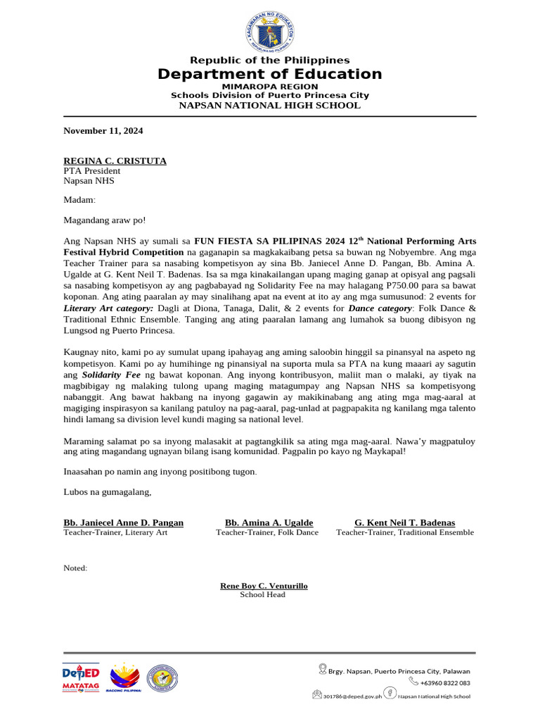 Request Letter - National Contest | PDF