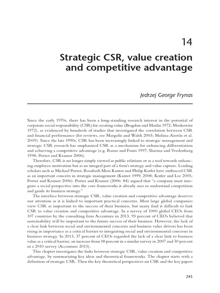 Strategic CSR for Competitive Advantage | PDF | Fair Trade | Corporate ...