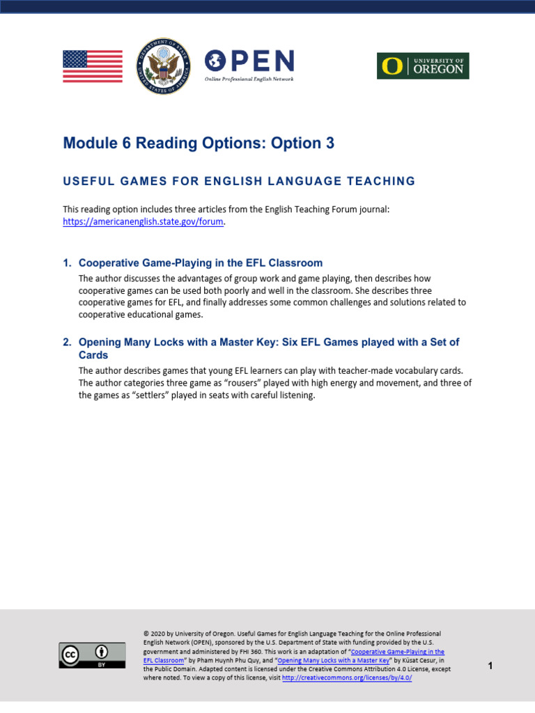 FSME Module 6 Reading Option 3 | PDF | English As A Second Or Foreign ...