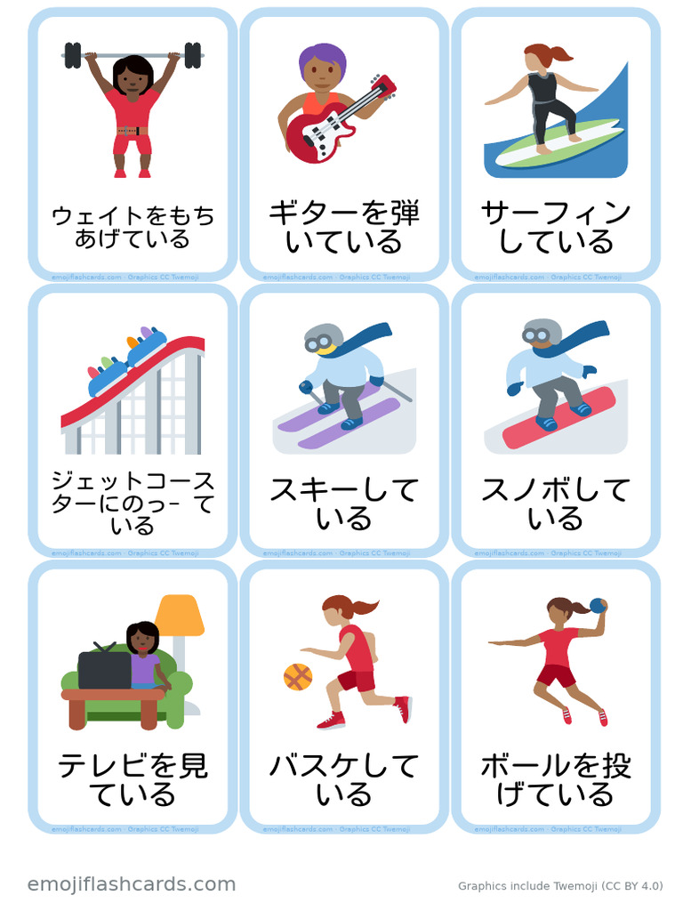 Japanese Action Verbs Present Continuous Small A4 Flashcards | PDF