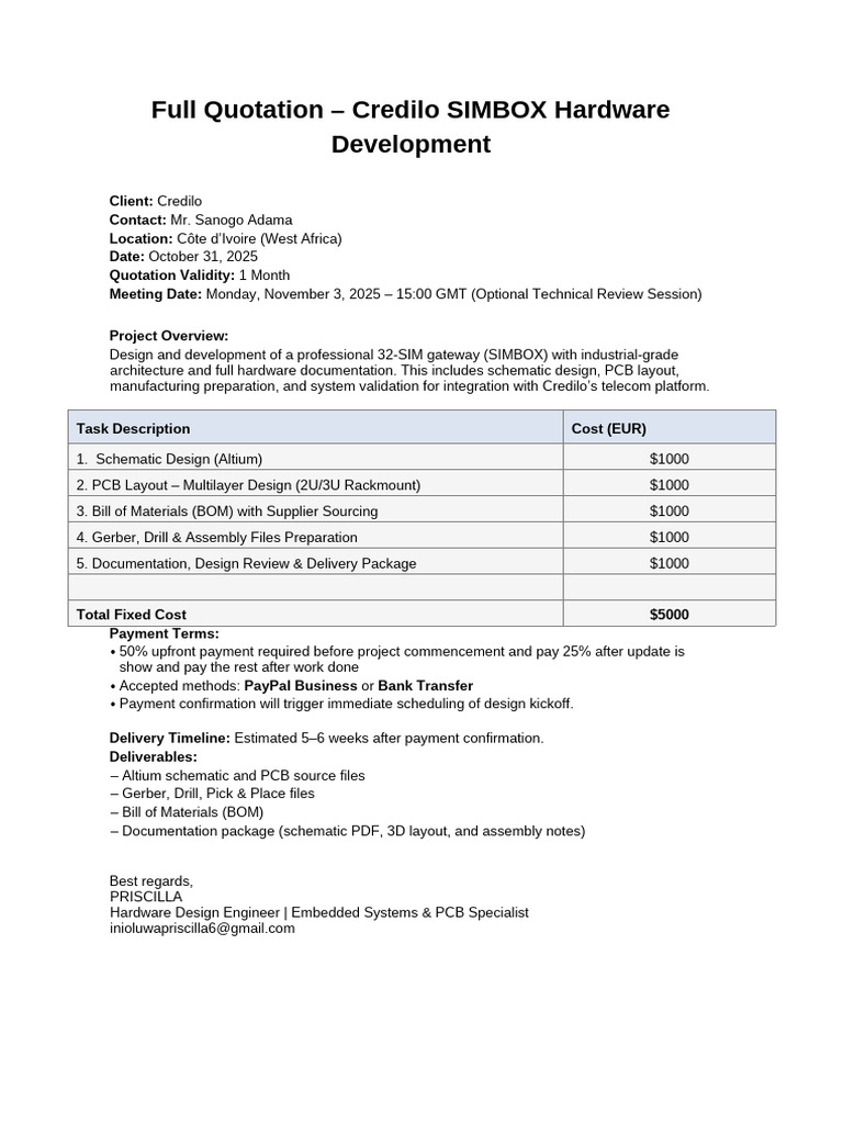 Credilo SIMBOX Hardware Quotation | PDF