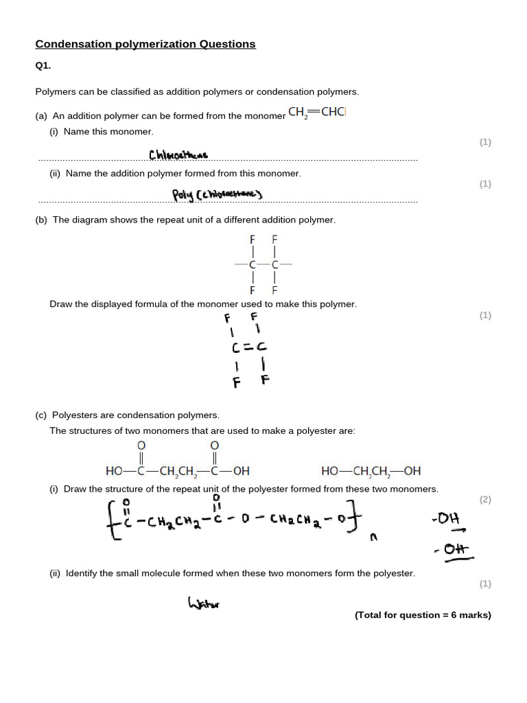 Exam Practice | PDF | Polymerization | Polyester