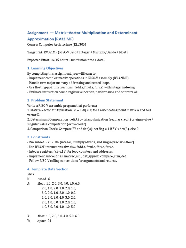 RISC-V Matrix-Vector & Determinant Assignment | PDF | Computer ...