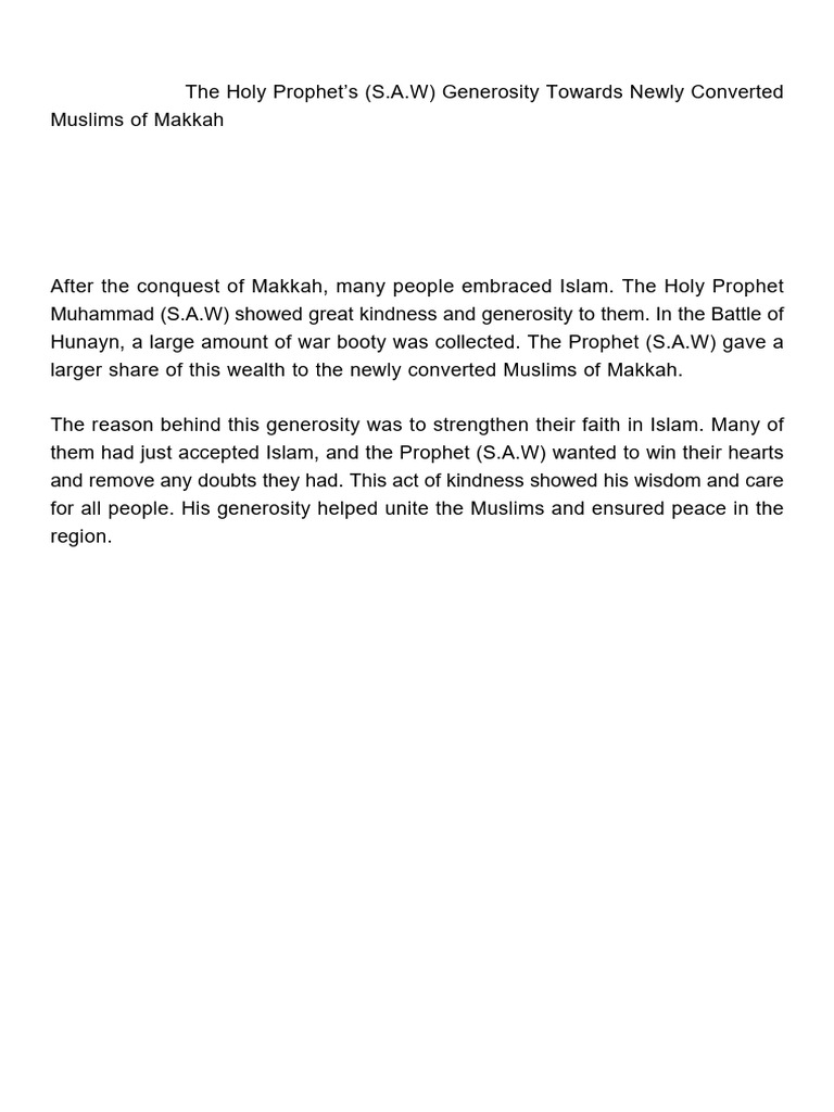 Prophet Muhammad's Generosity to Converts | PDF