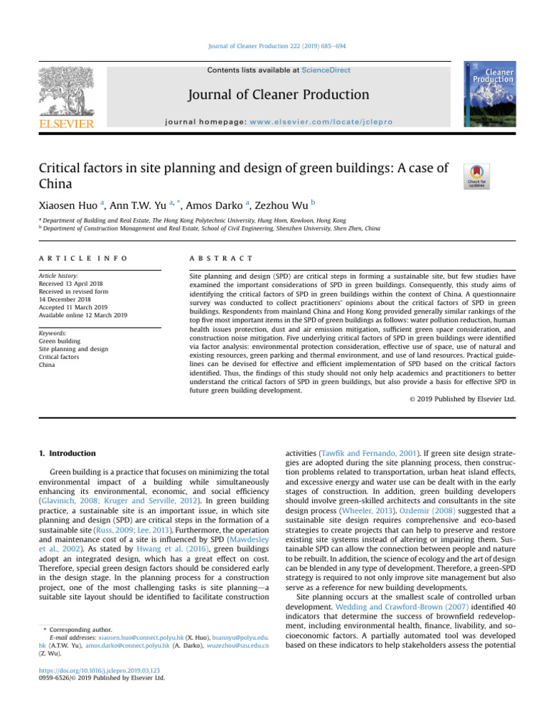 Critical Factors in Site Planning and Design of Gree - 2019 - Journal ...