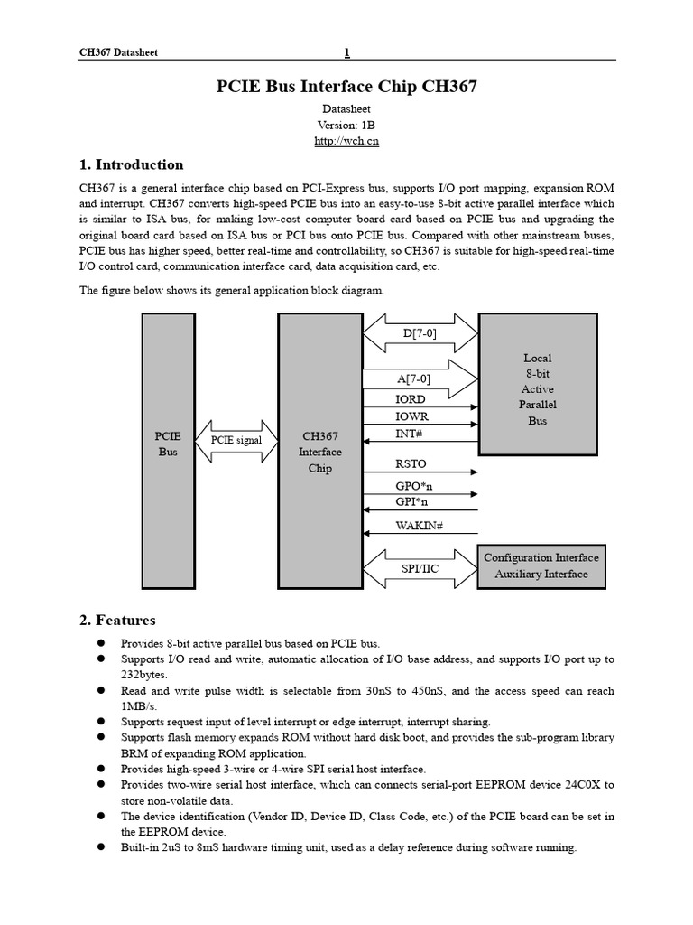 CH367 PCI-Express Interface Chip Datasheet | PDF | Input/Output | Computing