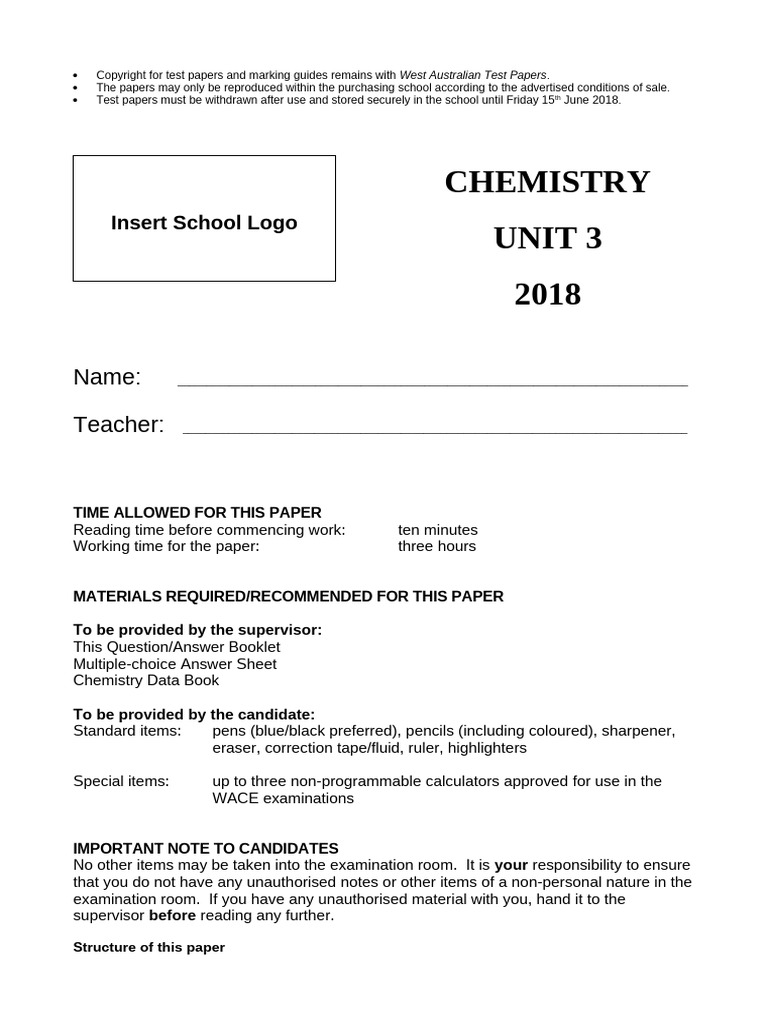 2018 Chemistry Unit 3 Exam Final | PDF | Acid | Activation Energy