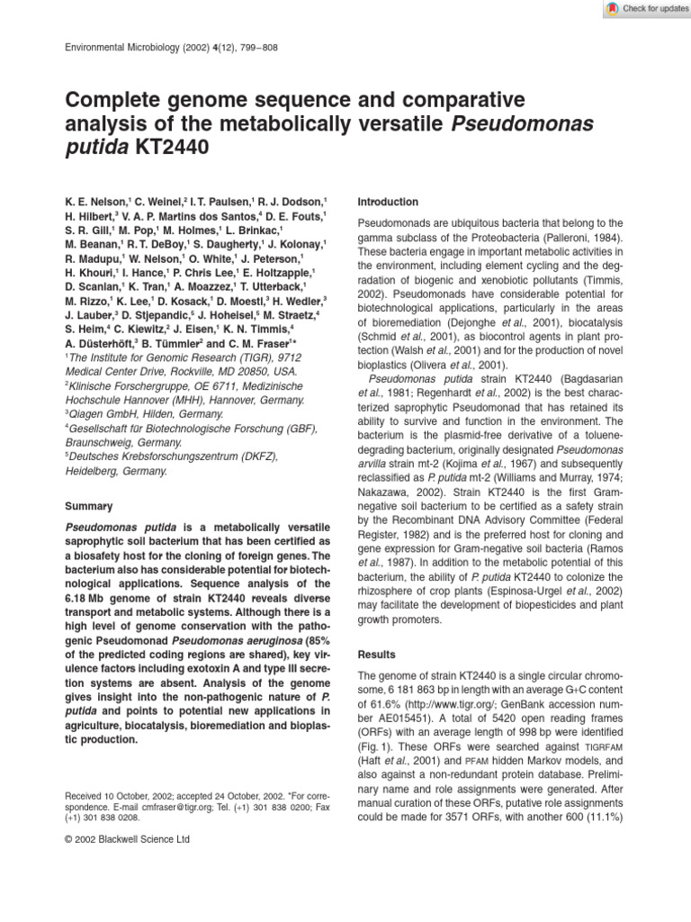 Pseudomonas putida KT2440 Genome Analysis | PDF | Nucleotides | Pseudomonas