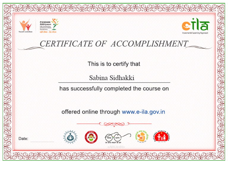 Certi FI Cate OF Accompli Shment: Sabina Sidhakki | PDF