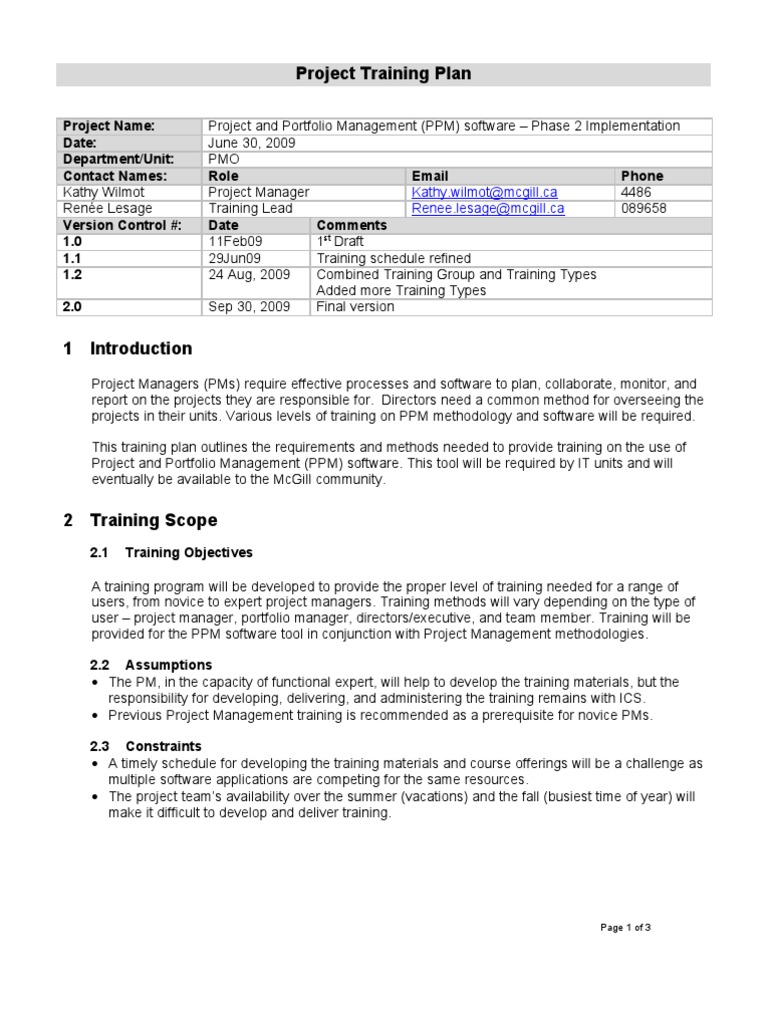 Corporate Training Plan Sample | PDF | Project Management | Computing