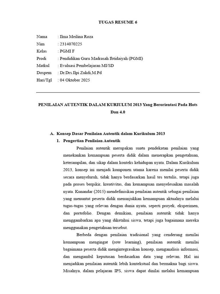 Penilaian Autentik dalam Kurikulum 2013 | PDF