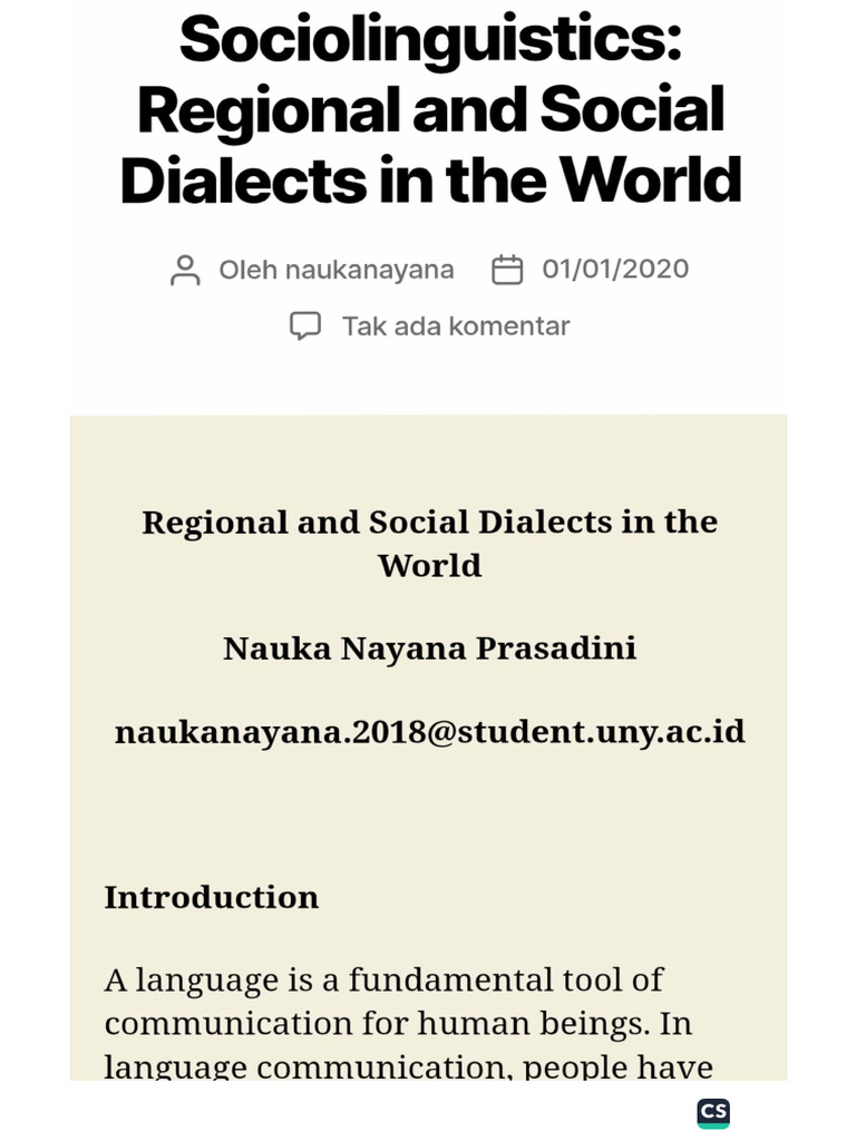 Regional and Social Dialects | PDF