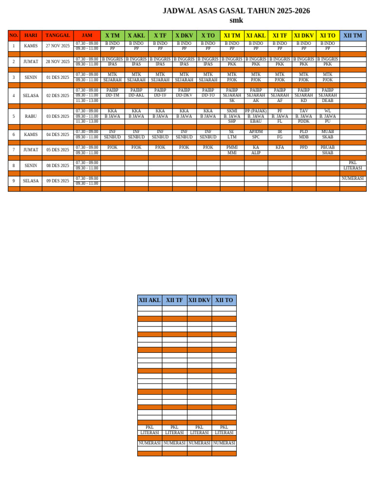 Jadwal Asas Gasal | PDF