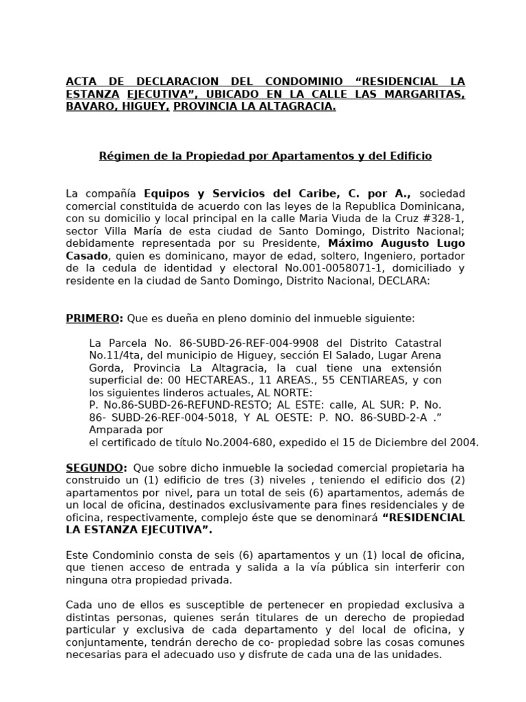 Declaración de Condominio La Estanza | PDF | Condominio
