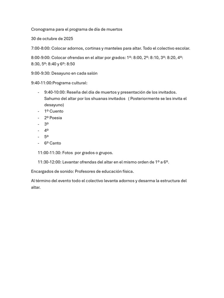Programa 30 de Octubre | PDF