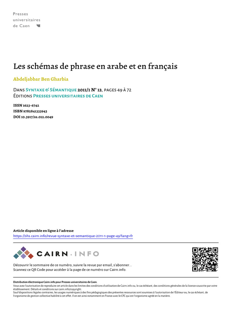Schémas de phrase en arabe et français | PDF | Phrase | Prédicat ...