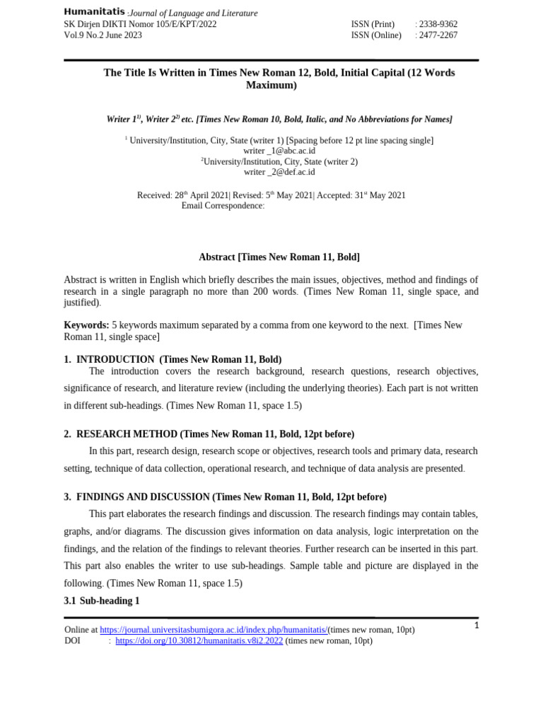 Humanitatis Journal: Language & Literature Insights | PDF | Times New Roman