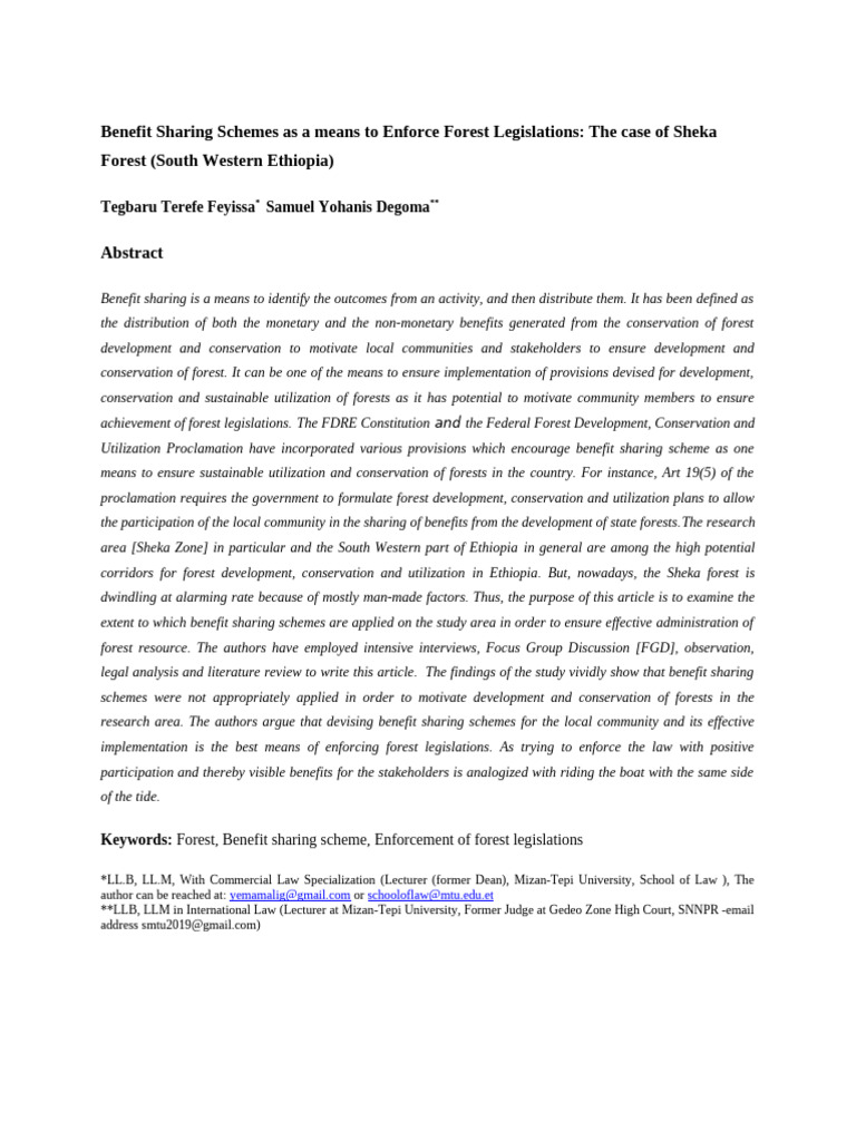Benefit Sharing in Sheka Forest Conservation | PDF