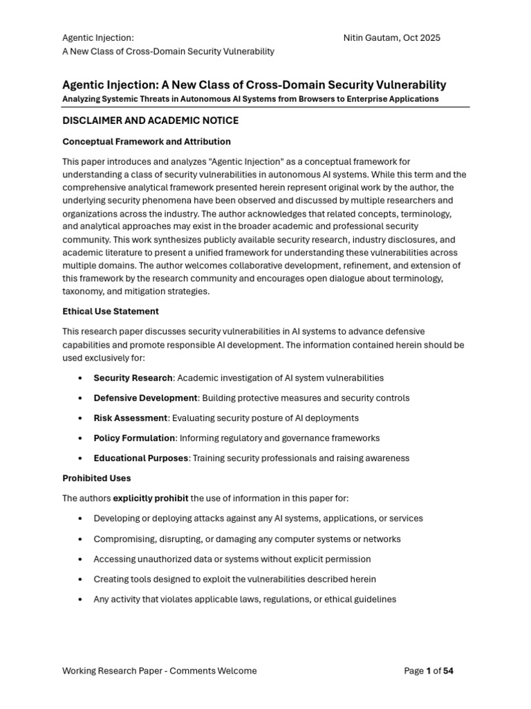 Agentic Injection: AI Security Vulnerability | PDF | Computer Security ...