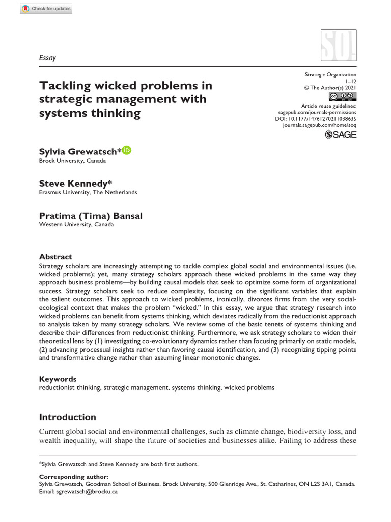 Systems Thinking for Wicked Problems in Strategy | PDF | Systems Theory ...