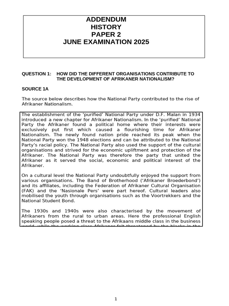 History P2 Addendum GR11 June | PDF | Nazism | Politics Of South Africa