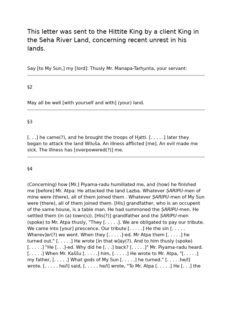 Hittite King's Letter on Land Unrest | PDF