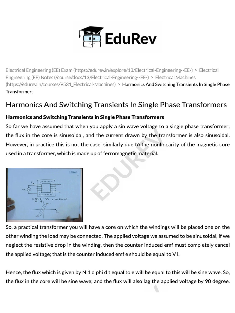 Harmonics and Switching Transients in Single Phase Transformers | PDF