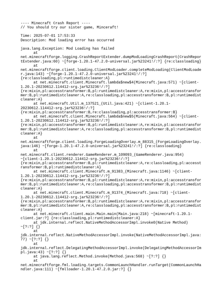 Minecraft Mod Loading Error Report | PDF | Computer Architecture ...