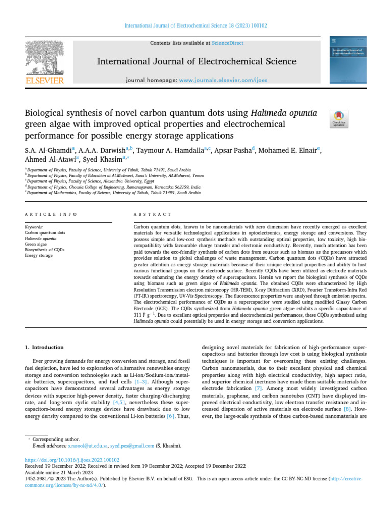 Novel Carbon Quantum Dots from Algae | PDF | Spectroscopy | Carbon Nanotube
