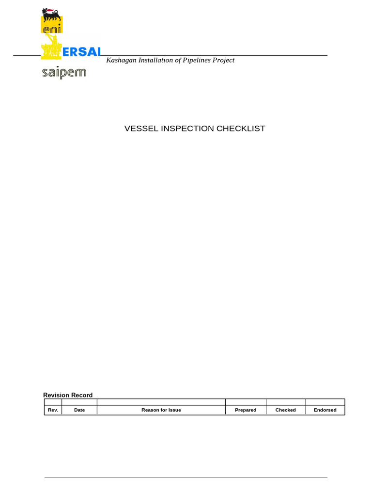 Vessel MARINE Inspection Checklist | PDF | Crane (Machine) | Ships