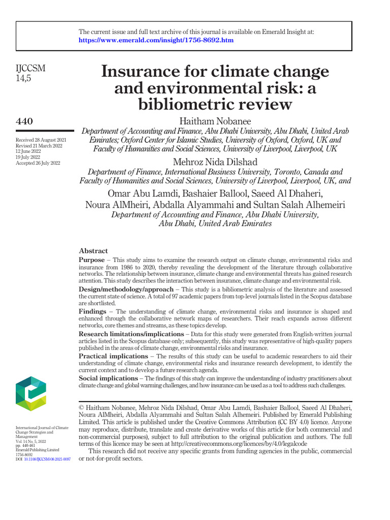 Climate Change Insurance: A Bibliometric Review | PDF | Climate Change ...