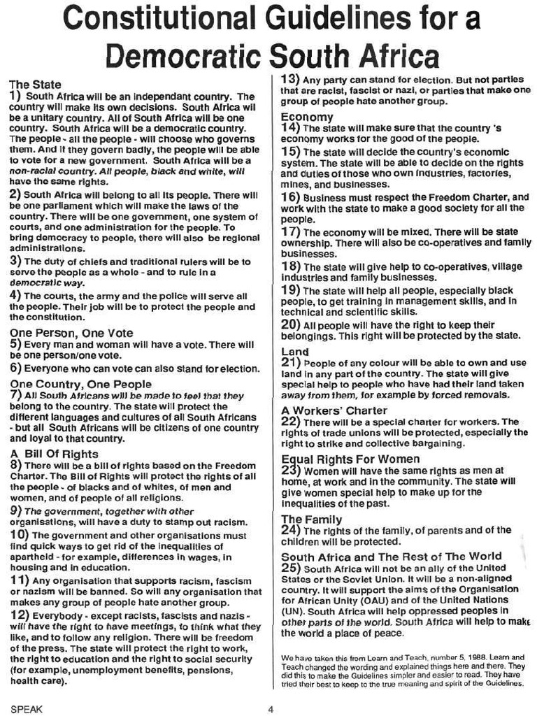 Constitutional Guidelines for Democracy in South Africa | PDF | African ...