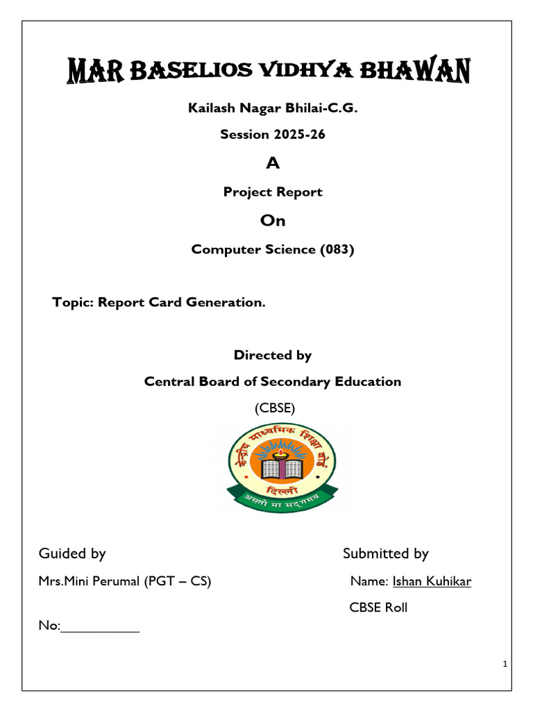 Project Report on Report Card Generation | PDF