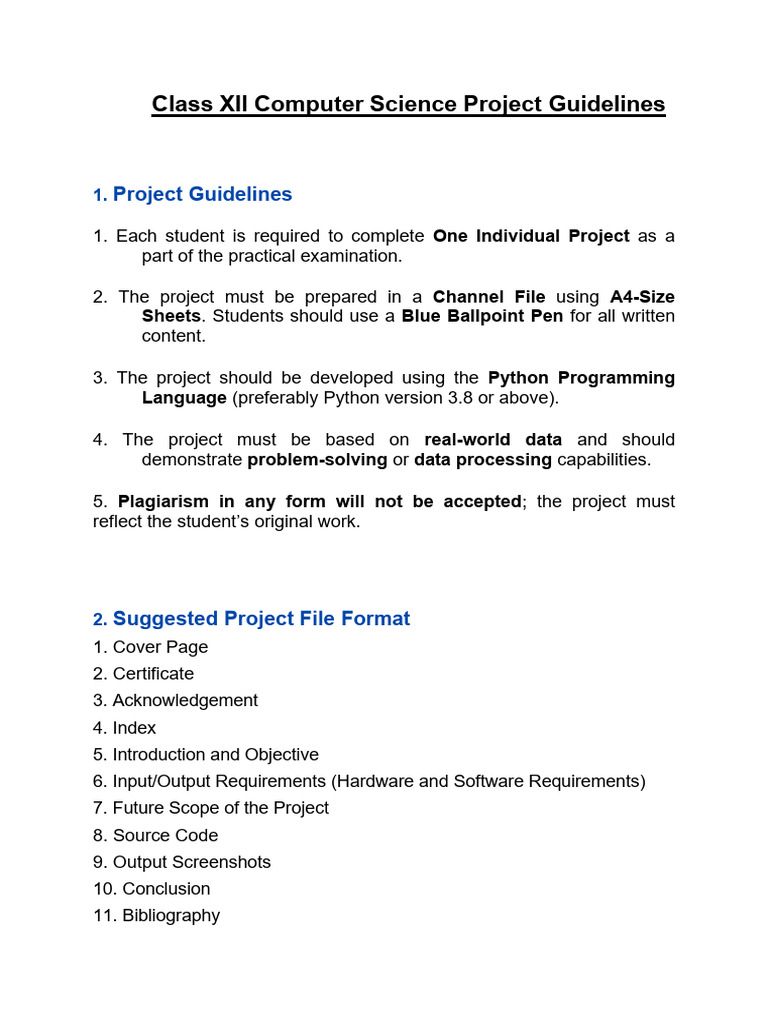 Class XII Computer Science Project Guide | PDF