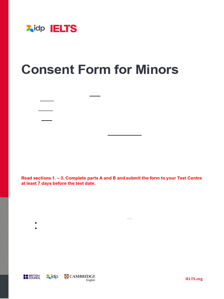 IELTS Minor Consent Form Guide | PDF | International English Language ...