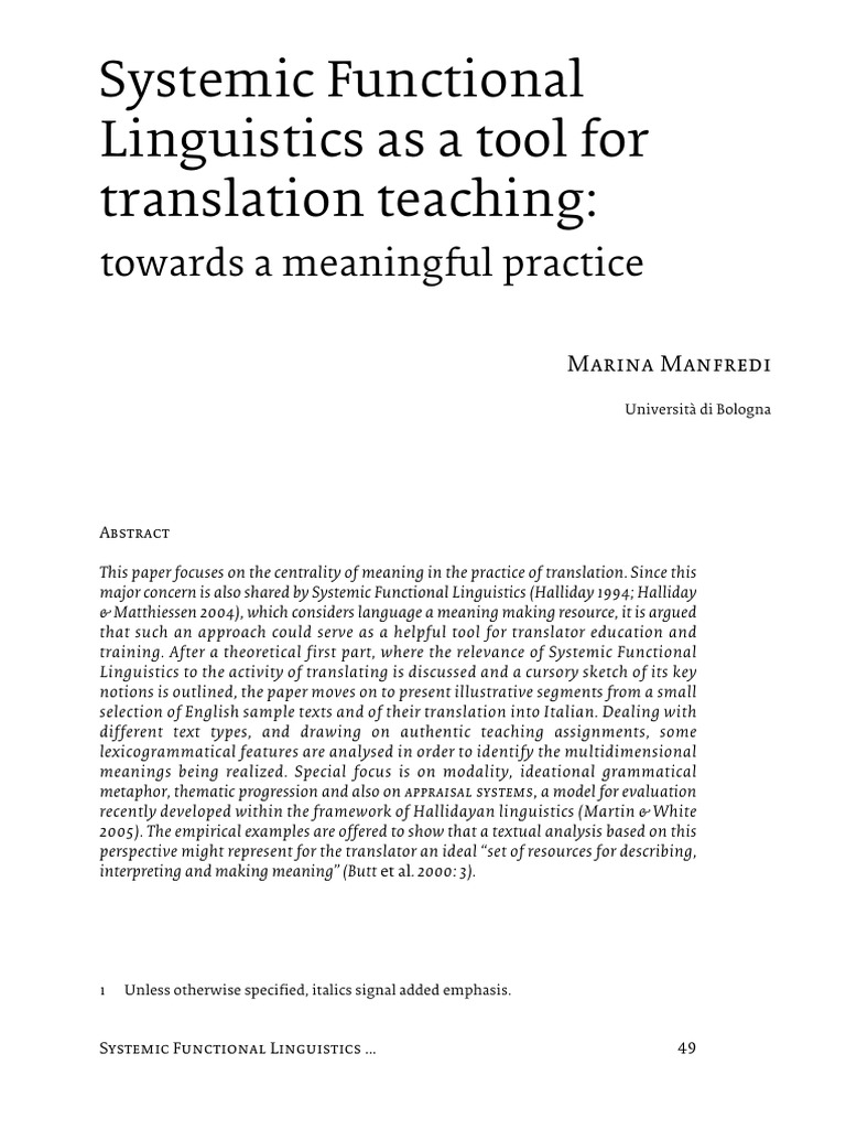 Systemic Functional Linguistics As A Tool For Translation 35xluqdbn1 ...