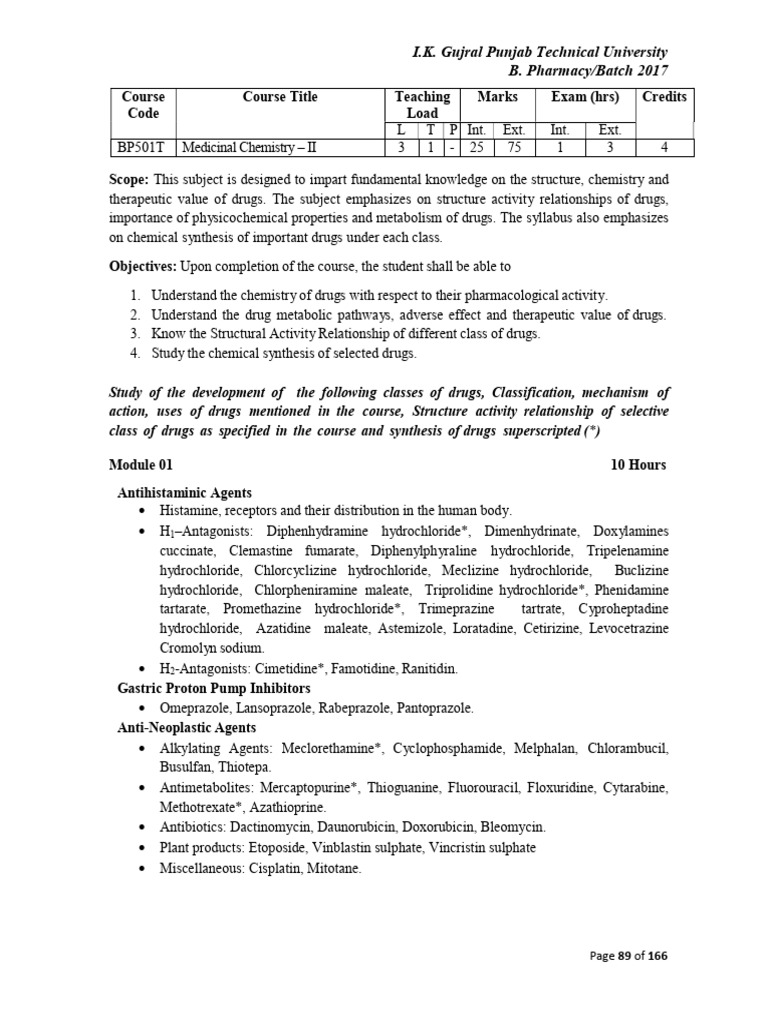 Medicinal Chemistry II Course Overview | PDF | Drugs | Pharmacology