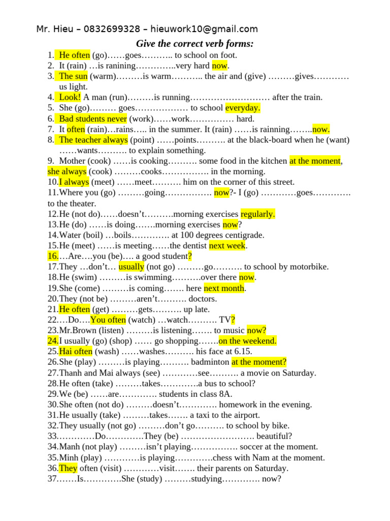 Correct Verb Forms Exercise | PDF