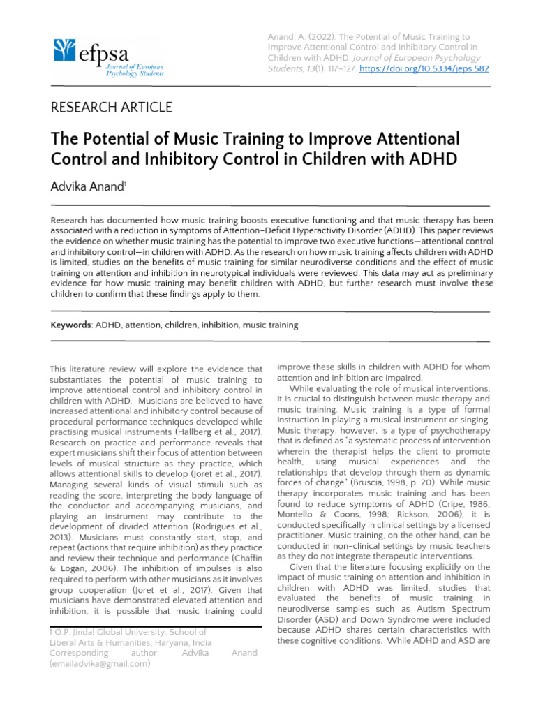 The Potential of Music Training to Improve Attentional Control and ...